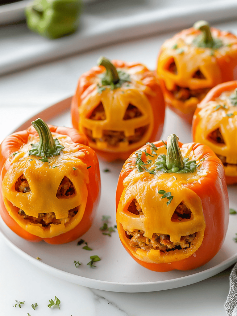 Spooky Sweetness: Halloween Jack-o’-Lantern Stuffed Bell Peppers